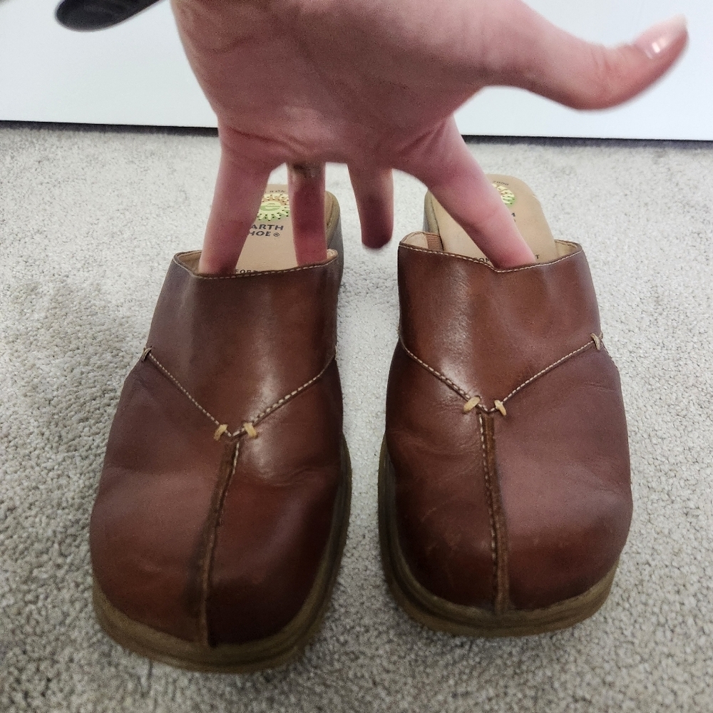 Earth Shoes Gelron 2000 Woman’s Size 10 Slip On Clogs Tan Brown Leather - Picture 3 of 10